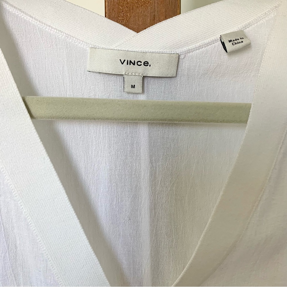 Vince Rib Knit Trim Sleeveless V Neck Gauzy Cotton Top in Optic White MED - Picture 9 of 16